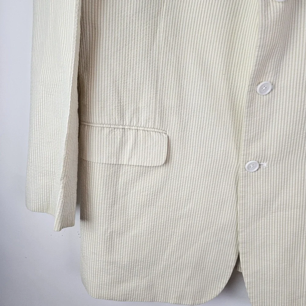 Jos A Bank Seersucker Stays Cool Beige Striped Sport Blazer Jacket Mens 46L